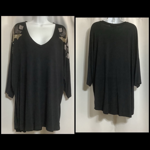 Dex Tunic Women’s Size 1X Loose Fit Sequins Stretchy Black - Picture 1 of 10